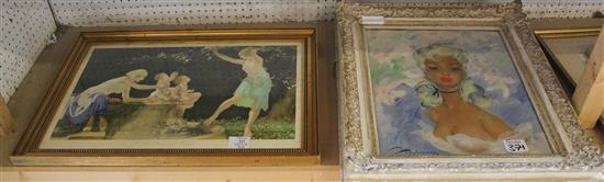 Oil portrait girl & Russel Flint print